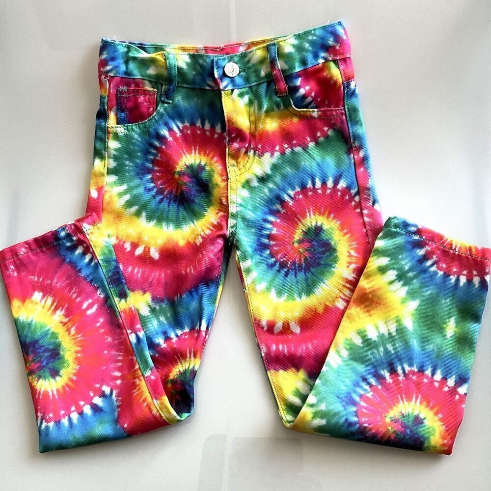 Y2K Rainbow Tie Dye Jeans Pants Girls High CoTye Dye Girls Jeans Pants Like New
